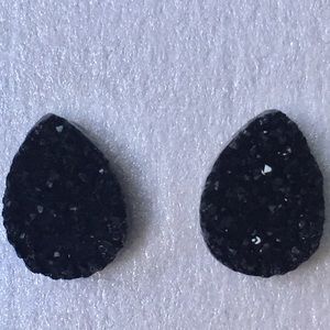 Druzy Small Black Teardrop Stud Earrings